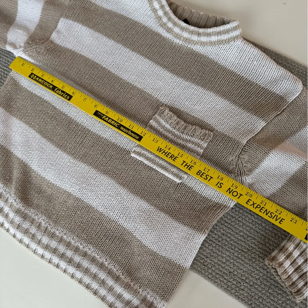 Vintage 90’s Nuggets Tan White Striped Cotton Cropped Sweater Size Large - Picture 9 of 10